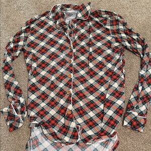 POSH PEANUT Women's Red/Green/White Plaid Pajama Top Button Down Size Medium